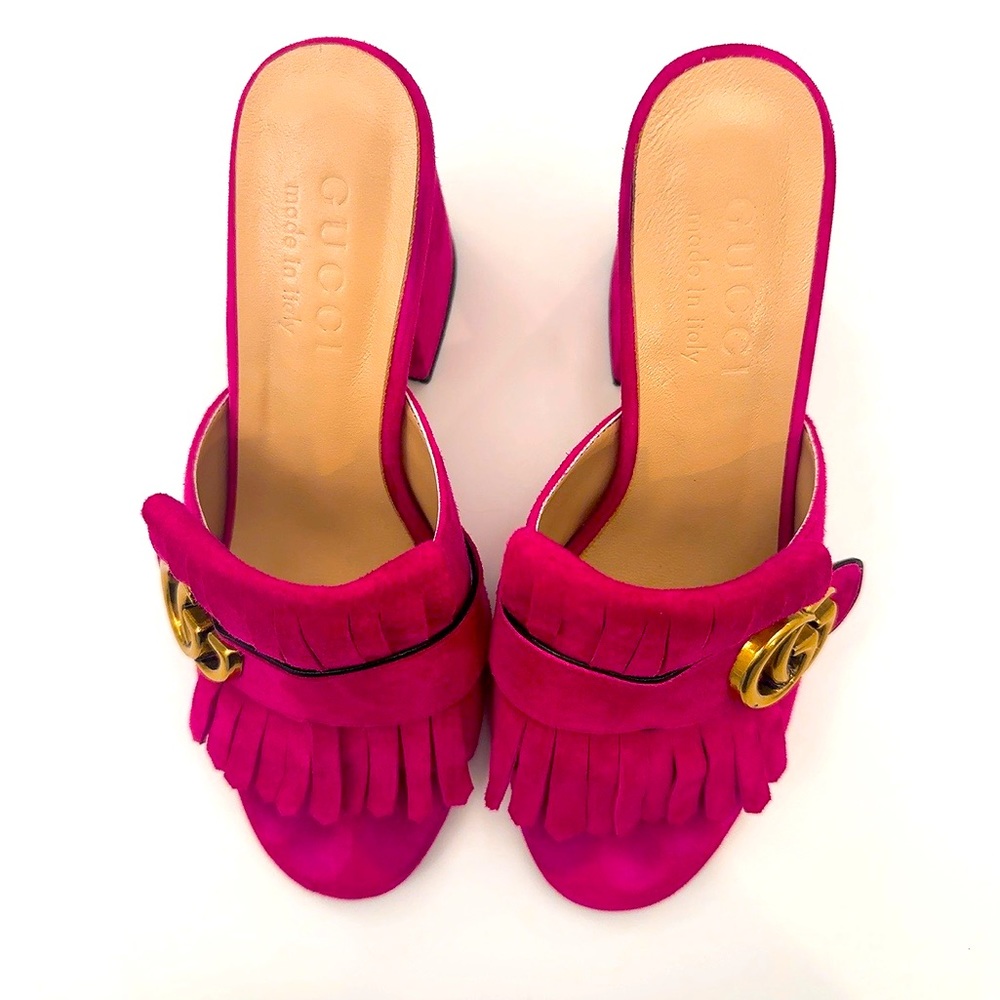 Gucci Marmont GG Pink Suade Fringe Mules
Sandles Heels